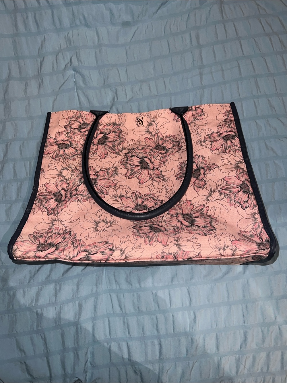 Victoria's Secret Pink Floral Tote with Black Trim